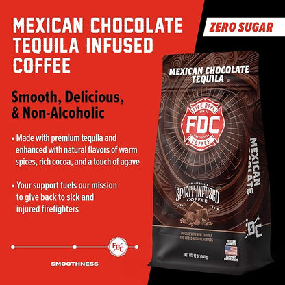 Fire Department Coffee - Gives Back to Firefighters - Mexican Chocolate Tequila Infused Ground Coffee - Medium Roast - Non-Alcoholic - Roasted in the USA - Veteran Owned - 12 oz