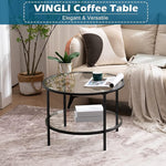 Load image into Gallery viewer, VINGLI 25.6" Round Black Coffee Tables for Living Room, 2-Tier Glass Top Coffee Table with Storage Clear Coffee, Simple &amp; Modern Center Table for Small Space