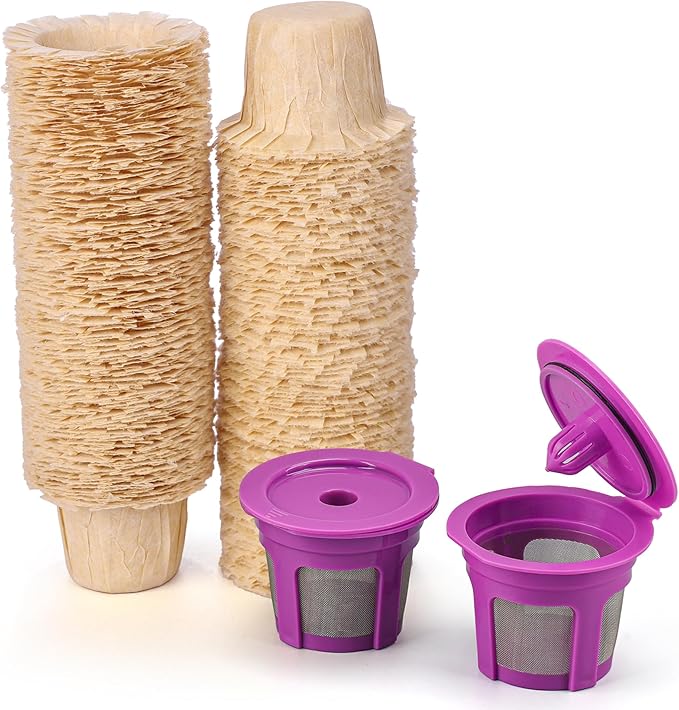 100 Count Natural Paper Filters Disposable whit 2 Reusable K Cups,Compatible with Keurig Single Serve 1.0 and 2.0, Fits All Reusable K Cup Coffee Pods