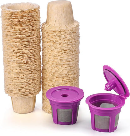100 Count Natural Paper Filters Disposable whit 2 Reusable K Cups,Compatible with Keurig Single Serve 1.0 and 2.0, Fits All Reusable K Cup Coffee Pods