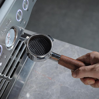 Breville Barista Express Accessories Kit 6pcs Includes 54mm Walnut Tamping Stand, Auto Leveling Tamper, Distributor, Bottomless Portafilter, Dosing Funnel and Puck Screen