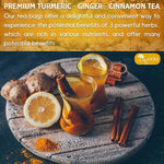 Load image into Gallery viewer, TOG999, Premium 20 Tea Bags Turmeric, Ginger, Cinnamon, 100% Natural, Hand-made Blend of Turmeric, Ginger, and Cinnamon Herbal Tea. Eco-conscious Tea Bags. No Sugar, No Caffeine, No Gluten, Vegan.