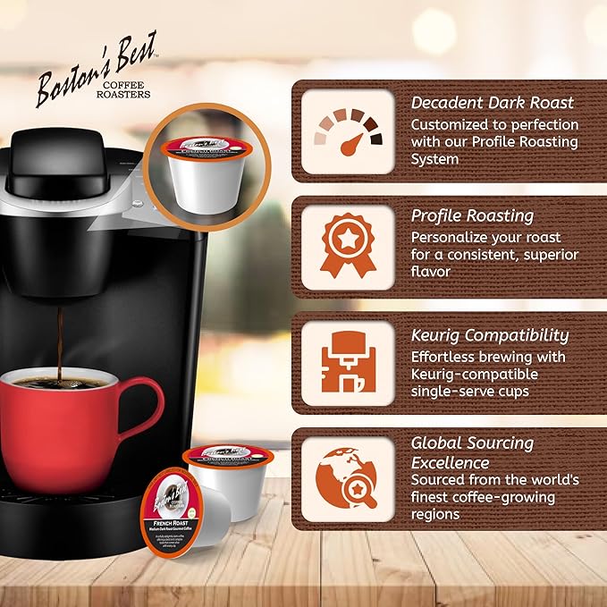 Boston’s Best - Rich & Bold French Roast Gourmet Coffee, Delectable Dark Roast Compatible with Keurig Coffee Maker - 144 Count (Pack of 1)