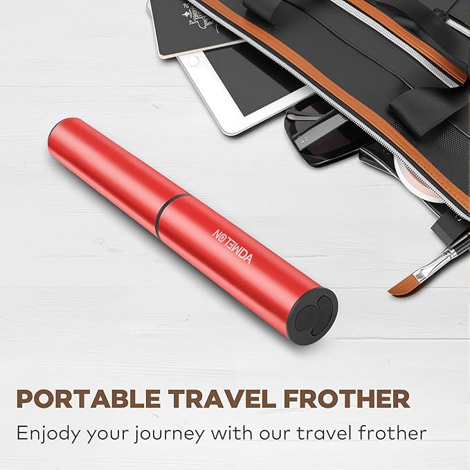 Rechargeable Milk Frother Handheld Electric Frother Wand Milk Foamer Drink Mixer for Coffee, Lattes, Cappuccino, and Egg, Stainless Steel for Travel-Rube Red