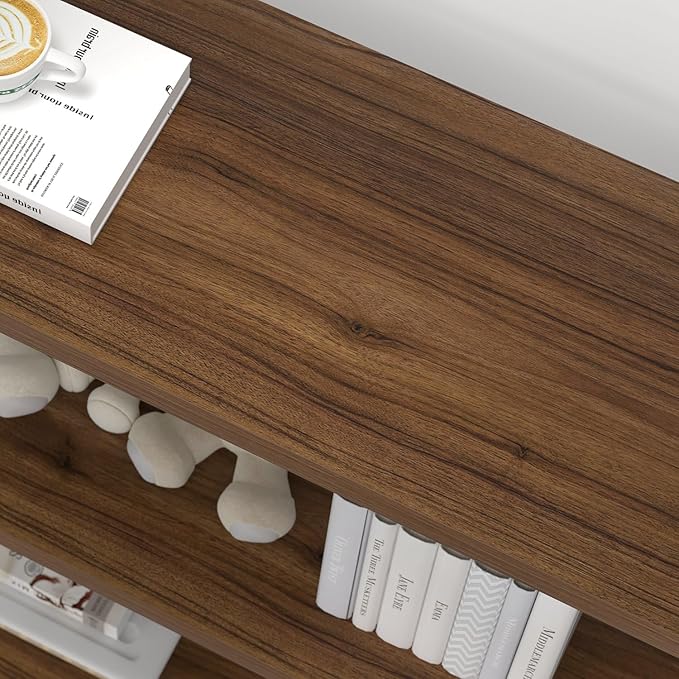 FOLUBAN Small Bookshelf and Bookcase, 3 Tier Low Short Book Shelf, Industrial Metal and Wood Book Case for Living Room Bedroom, Rustic Walnut