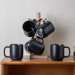 Load image into Gallery viewer, AmorArc 14oz Coffee Mugs Set of 6, Ceramic Coffee Mugs with Large Handle &amp; Wavy Rim for Latte/Hot Cocoa/Tea, Stylish Coffee Mugs for Men Women. Oven,Dishwasher&amp;Microwave Safe, Matte Black