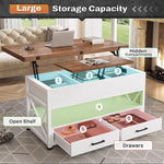 Load image into Gallery viewer, Itaar 40" Lift Top Coffee Table, 4 in 1 White Coffee Tables with Storage for Living Room, Small Coffee Table with 2 Drawers &amp; LED Light for Dining Room, White and Rustic Brown