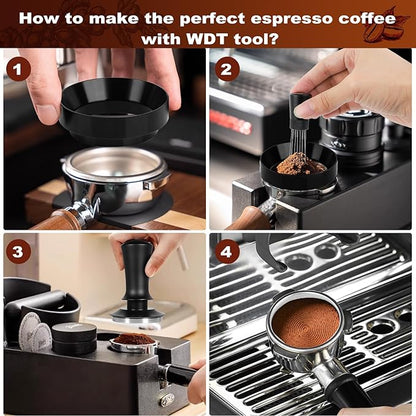 Espresso Accessories Kit 51mm, Coffee Tamper with Spring Loaded Calibration, 316 Stainless WDT Tool with Magnetic Stand and Dosing Funnel Set Fits Espresso Machine Press and 51mm Portafilters