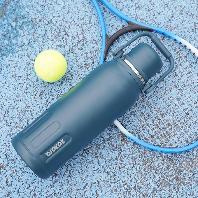 BJPKPK Insulated Thermal 40oz Disherwasher Safe Water Bottle with Handle and Lid Stainless Steel Water Bottles For Cold and Hot Beverages,Yellow