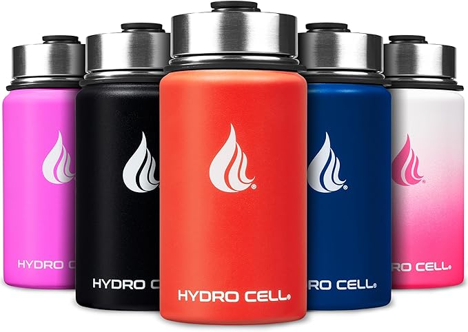 HYDRO CELL Stainless Steel Insulated Water Bottle with Straw - For Cold & Hot Drinks - Metal Vacuum Flask with Screw Cap and Modern Leakproof Sport Thermos for Adults (Mandarin 14oz)