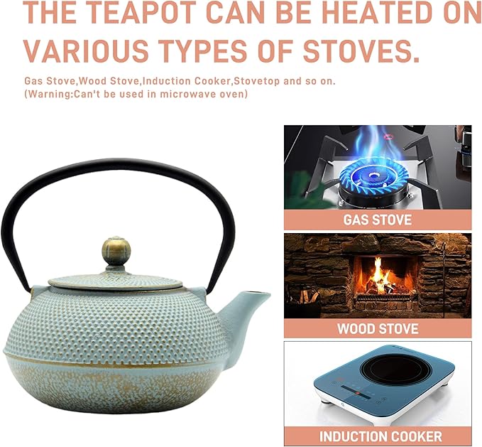 30.4oz Small Cast Iron Teapot, Tea Kettle for Stovetop Safe, Tea Pot with Stainless Steel Infuser for Loose Tea, Japanese Tetsubin Coated with Enameled Interior(900ml)