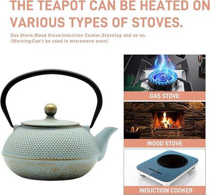 30.4oz Small Cast Iron Teapot, Tea Kettle for Stovetop Safe, Tea Pot with Stainless Steel Infuser for Loose Tea, Japanese Tetsubin Coated with Enameled Interior(900ml)