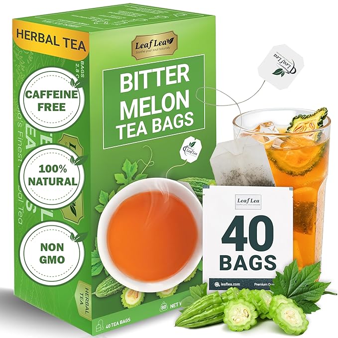 LeafLea Natural Bitter Melon Tea Bags, 40 Cundeamor Herbal Tea Bags – Melon Amargo Gohyah Fruit Tea | Wellness & Digestion Support | Caffeine-Free, Non-GMO, Sugar-Free, Vegan
