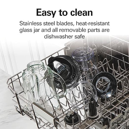 Hamilton Beach Power Elite Blender for Smoothies with 3-Cup Vegetable Chopper, Mini Food Processor, 40oz Glass Jar, 12 Functions for Puree, Ice Crush, Black and Stainless Steel (58149)