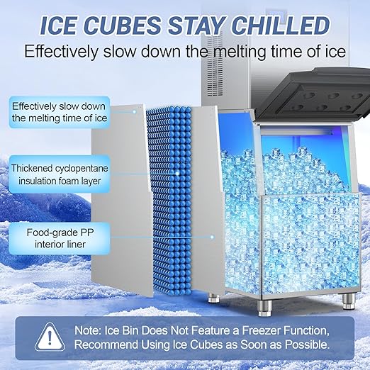 Ice Maker Commercial Ice Machine Large Capacity Stainless Steel 450 Lbs/24H Industrial Ice Machine, 350 Lbs Storage Commercial Ice Machines Free Standing, Cubes Ice Makers Commercial