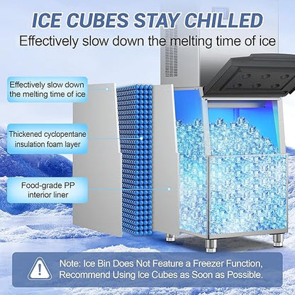 Ice Maker Commercial Ice Machine Large Capacity Stainless Steel 450 Lbs/24H Industrial Ice Machine, 350 Lbs Storage Commercial Ice Machines Free Standing, Cubes Ice Makers Commercial