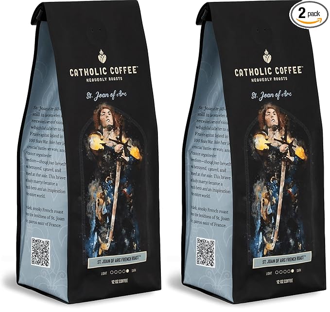 Catholic Coffee St. Joan of Arc | French Blend Dark Roast Whole Bean Coffee – Dark Chocolate & Fig Notes | 12oz Bag – Catholic Gift Inspired by a Heroic Saint (Pack of 2)
