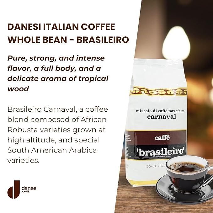 Danesi Caffe Italian Whole Coffee Beans - Espresso Coffee Beans and Medium Roast Whole Bean - Perfect for Espresso Machines, French Press, and Home Brewing - Brasileiro (2.2 lb)