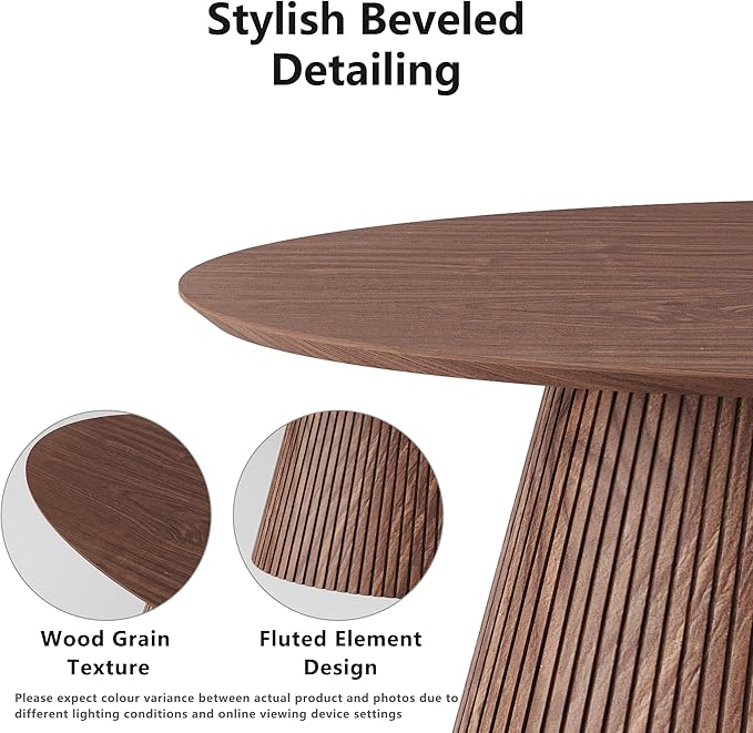 win2win Oval Coffee Table, Mid Century Modern Coffee Table with Fluted Design, Small Funky Tea Table with Wood Grain Veneer, Minimalist Center Table for Living Room, Apartment, Office, Walnut