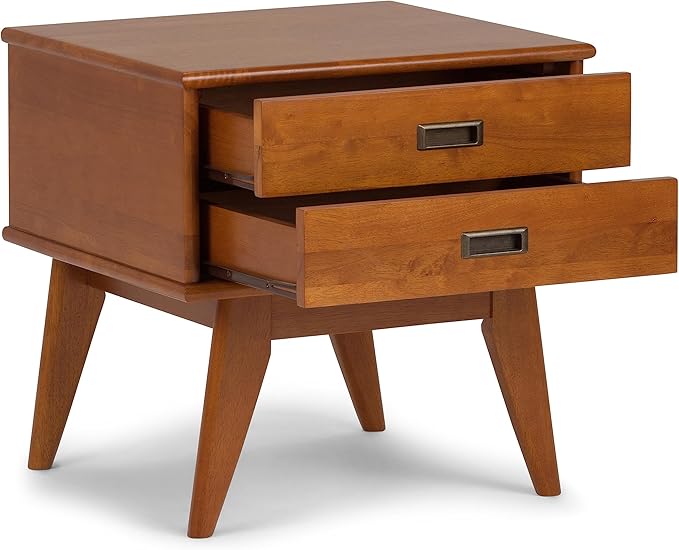 SIMPLIHOME Draper SOLID HARDWOOD 22 inch Wide Rectangle Mid Century Modern End Side Table in Teak Brown for the Living Room and Bedroom