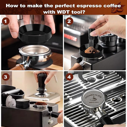 WDT Tools Espresso Puck Screen, 58mm Espresso Accessories Kit - 150μm Puck Screen Set, 0.25mm 316 Stainless Steel 8 Needles Coffee Distribution Stirrer, 58mm Portafilter Dosing Ring for Barista Black