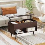 Load image into Gallery viewer, Tangkula Lift Top Coffee Table, Modern Cocktail Table with Hidden Compartment &amp; 2 Open Shelves, Flip Top Center Table, Wooden Pull up Coffee Table for Living Room, Reception Room, Office (Brown)