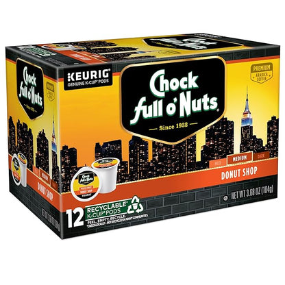 Chock Full o'Nuts Donut Shop Coffee, Compatible with K-Cup Pods, 12 CT (Pack of 6)