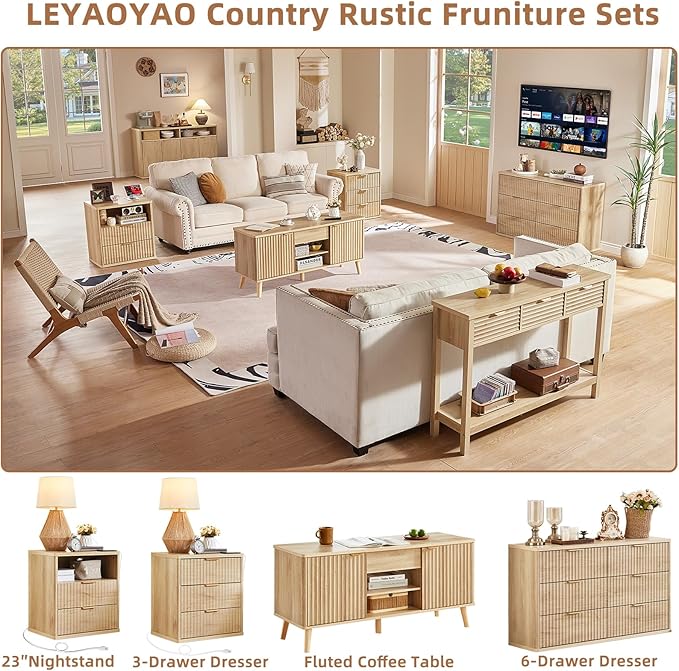 LEYAOYAO 48" Fluted Lift Top Coffee Table with Hidden Storage & Adjustable Shelves, Lifting Tabletop Large Rectangular Coffee Tables, Mid Century Modern Wood Center Table for Living Room, Natural