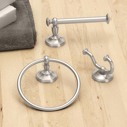 Tavern 3-Piece Kit, Satin Nickel, Toilet Paper Holder, Towel Ring, Robe Hook