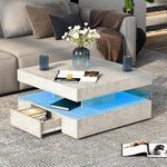 Load image into Gallery viewer, Grey LED Coffee Table with 2 Storage Drawers for Living Room Square Center Middle Table Modern Cocktail Table with Light 2-Tier Tea Tables Contemporary Mid Century Wood Home Office Waiting Room