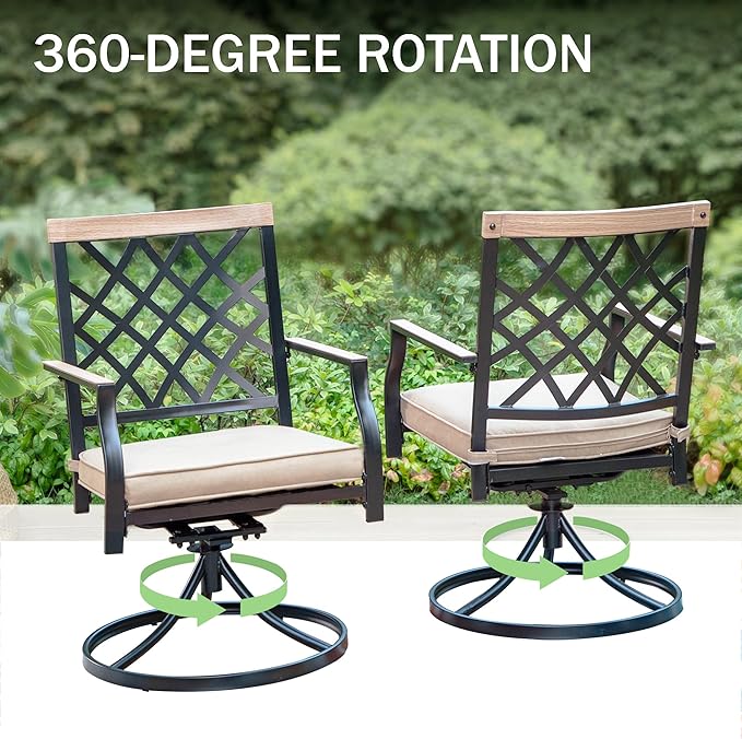 PHI VILLA Swivel Patio Chairs Set of 2 Outdoor Dining Rocker Chair Support 300 lbs for Garden Backyard Bistro Furniture Set with Cushion, Black