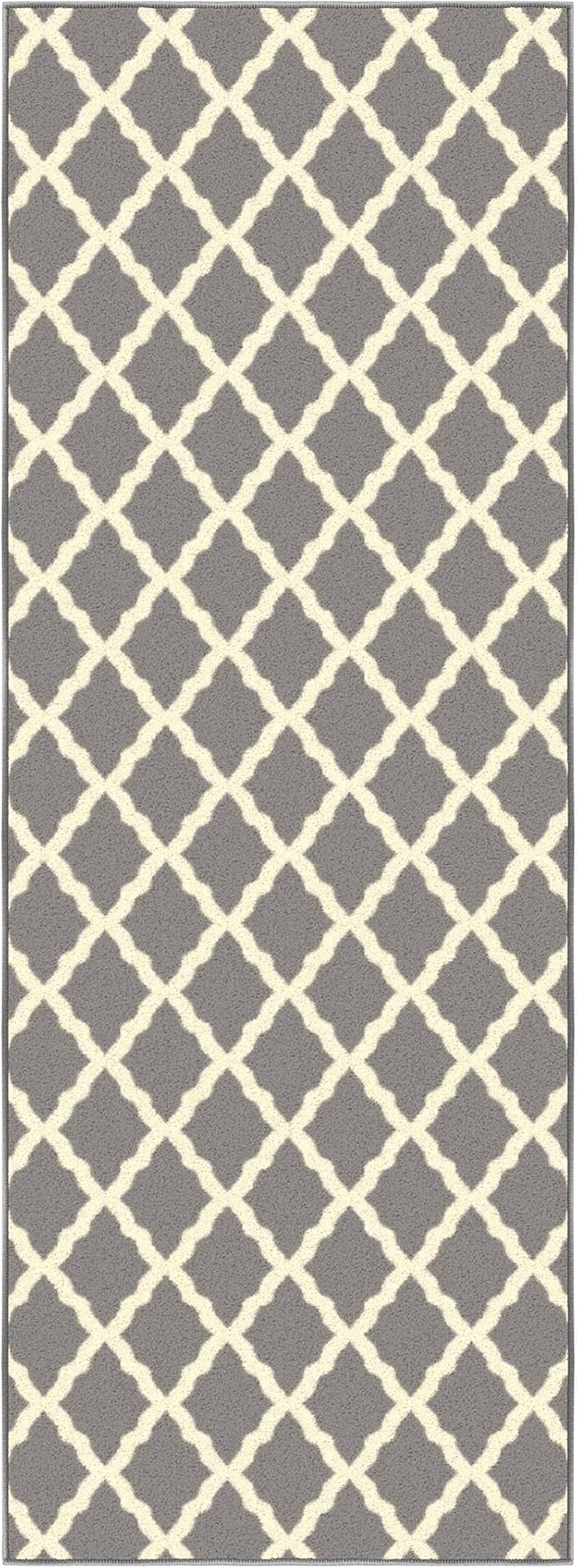 Ottomanson Hallway Runner Rug 2'2" x 6' Non Slip Trellis Area Rugs Easy to Clean Laundry Rug Runner Durable & Pet Friendly Floor Carpet Runners for Hallways Entryway Living Room Kitchen, Gray