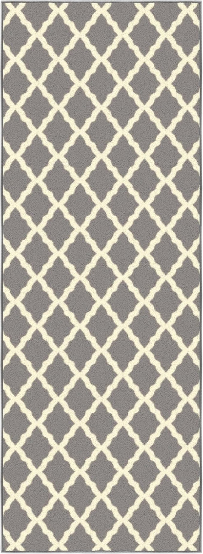 Ottomanson Hallway Runner Rug 2'2" x 6' Non Slip Trellis Area Rugs Easy to Clean Laundry Rug Runner Durable & Pet Friendly Floor Carpet Runners for Hallways Entryway Living Room Kitchen, Gray
