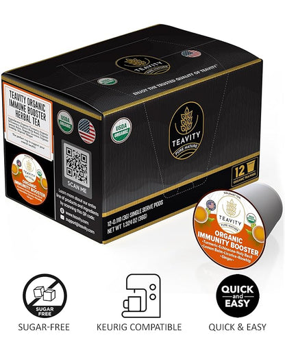 Organic Ginger Tea Pod with Echinacea, Turmeric, and Licorice for Keurig, Decaf by Teavity (12 Tea Pods)