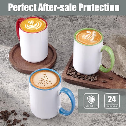 TANGLONG Sublimation Mugs 15 oz Sublimation Cups Bulk Coffee Mugs Tazas Para Sublimar 6 Assorted Colors Set of 12