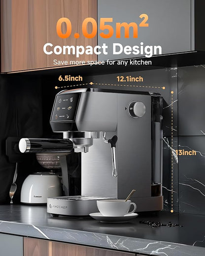AMZCHEF Espresso Machine 20 Bar Professional Coffee Maker with Milk Frother, Adjustable Temperature & Pressure, Stainless Steel Espresso Maker for Cappuccino, Latte, Mocha, 44oz Removable Water Tank