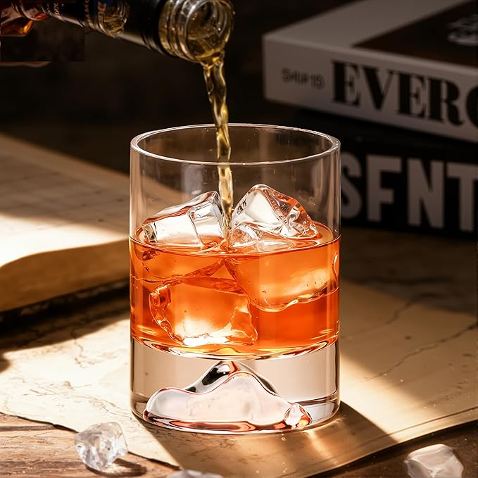 KAMMAK Iceberg Whiskey Glass, 8.45 oz (250 ml) Old Fashioned Tumbler with Unique Iceberg Base, Thick Glass & Delicate Rim for Scotch, Bourbon, Cocktails - Artistic Barware Decor