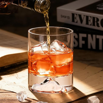 KAMMAK Iceberg Whiskey Glass, 8.45 oz (250 ml) Old Fashioned Tumbler with Unique Iceberg Base, Thick Glass & Delicate Rim for Scotch, Bourbon, Cocktails - Artistic Barware Decor