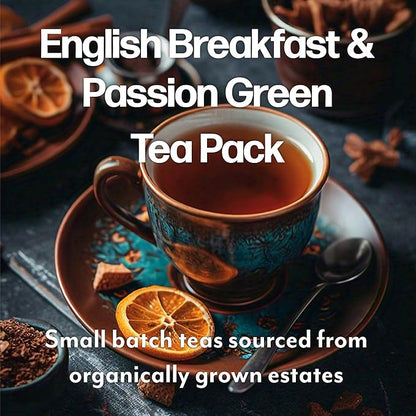 Maud's Organic Passion Green Tea & Organic English Breakfast Black Tea Bundle, 48 ct, Recyclable Single Serve Pods – 100% Gourmet Blended Tea Leaves, Compatible with Keurig K Cups Maker
