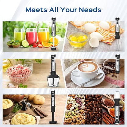 Immersion Blender Handheld 8 in 1 Hand Blender, Electric Blender Max 1000W Immersion Blender with 21 Speed & Turbo Mode, 21 Speed & Turbo Mode, Beaker Chopper Milk Frother Frother Grinder