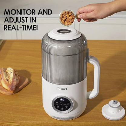 8-in-1 Nut Milk Maker, 40oz Blender Homemade Almond, Oat, Soy, Coconut milk, Juice & Soup, Electric Bean Milk Machine with Delay Start/Auto-Clean/Boil Water/Keep Warm, White