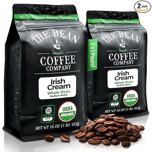 The Bean Organic Coffee Company Irish Cream, Medium Roast, Whole Bean Coffee, 16-Ounce Bags (Pack of 2)