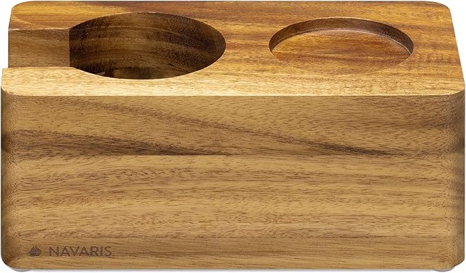 Navaris Wood Coffee Tamper Station - 51mm Tamper Holder for Espresso Machine Accessories - Wooden Portafilter Stand for Kitchen, Bar, Restaurant, Cafe
