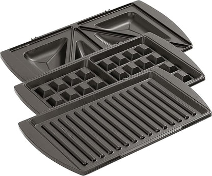 Salton 3-In-1 Pocket Sandwich Maker, Belgian Waffle Maker, and Electric Grill with Non-Stick Removable Dishwasher-Safe Plates, Indicator Lights, Cord Wrap and Upright Storage (SM1543)