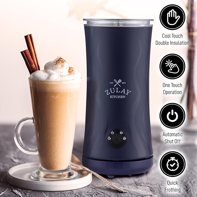 Zulay 4-in-1 Milk Frother and Steamer - Automatic Hot and Cold Foam Maker with Auto Shut Off & Temperature Control for Coffee, Latte, Cappuccino, Hot Chocolate - Navy