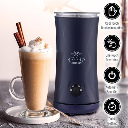 Zulay 4-in-1 Milk Frother and Steamer - Automatic Hot and Cold Foam Maker with Auto Shut Off & Temperature Control for Coffee, Latte, Cappuccino, Hot Chocolate - Navy