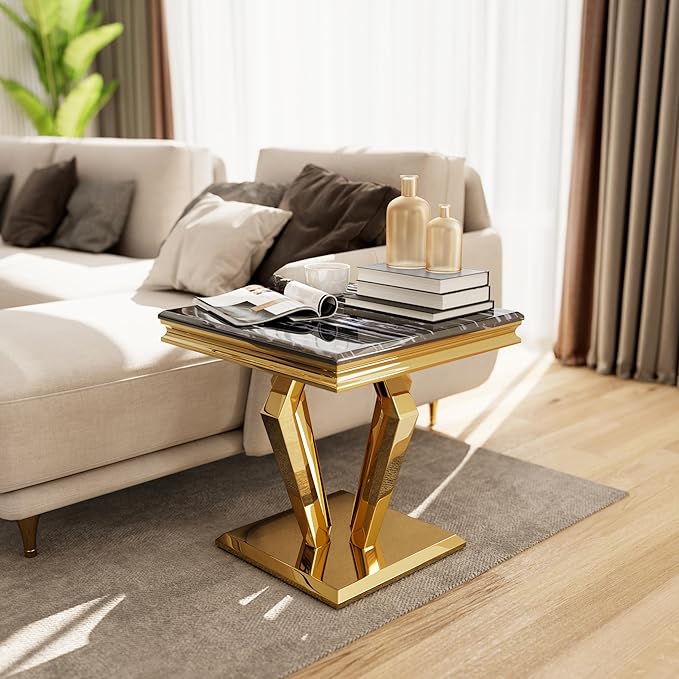 3 Piece Living Room Table Set of 3, Luxury Black and Gold Coffee Table Set with Console Table and End Table for Home Office 1Coffee+1Console+1End