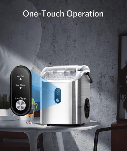 Nugget Ice Maker Countertop - Pebble Ice Maker with Self-Cleaning, 35lbs/Day, Ready in 6 Mins, Portable Sonic Ice Machine with Handle, Basket & Scoop for Home, Kitchen, RV, Outdoor (Silver)