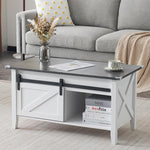 Load image into Gallery viewer, VINGLI White Charcoal Lift Top Coffee Table, 36" Small Farmhouse Barn Door Coffee Table with Storage, Rectangular Center Wood Coffe Table with Lifting Top, Living Room Tables with Hidden Compartment