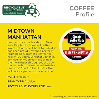 Chock Full o'Nuts Midtown Manhattan Coffee, Compatible with Keurig K-Cup Pods, 12 CT (Pack of 6)